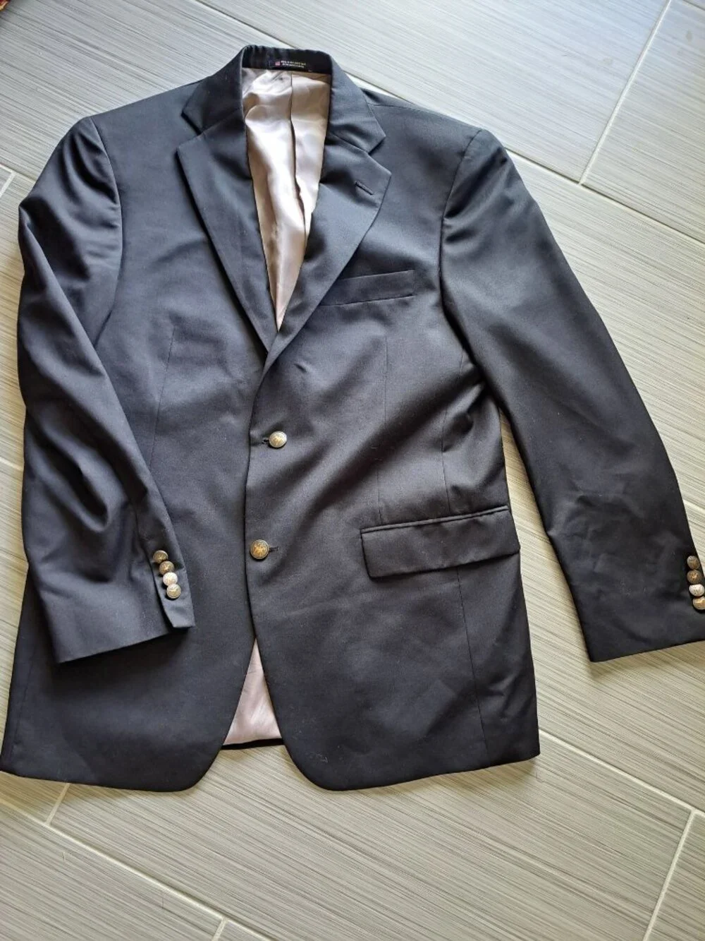 Hart Schaffner Marx Mens Black Two-Button Wool Blazer Sport Coat Made In USA Siz